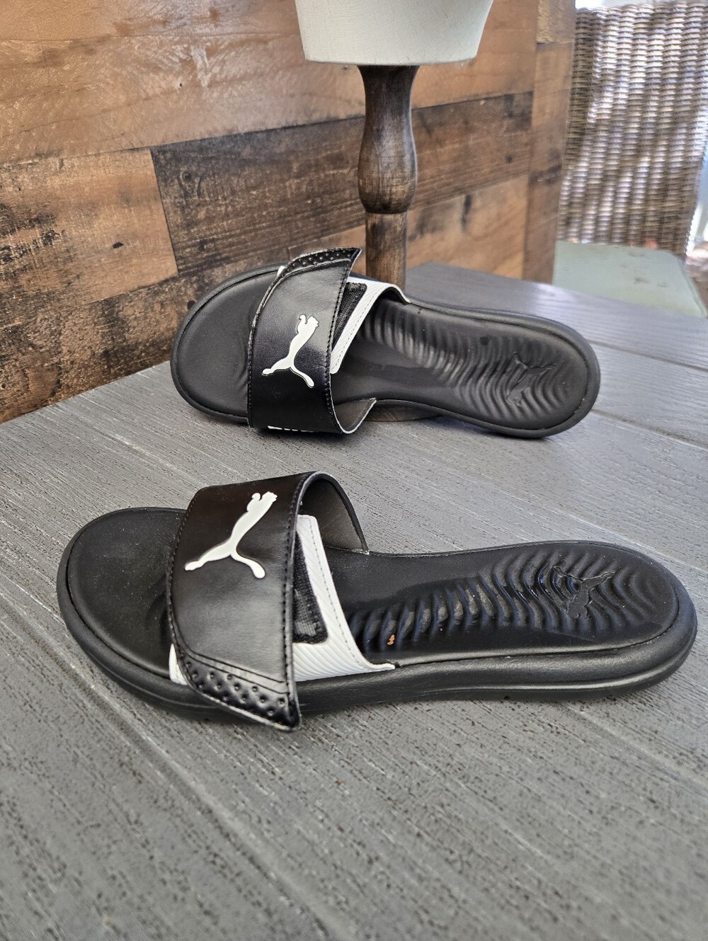 PUMA Slides Black Synthetic Women Shoes Size 8 Medium